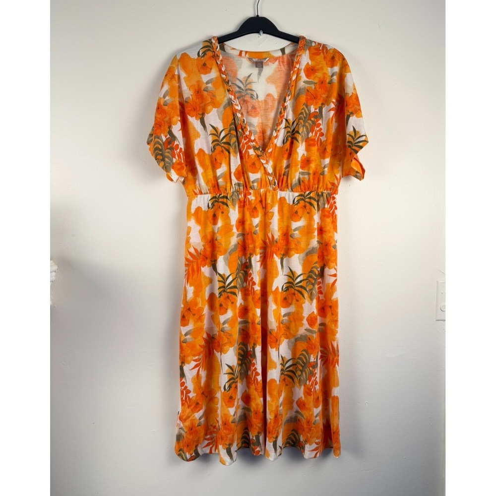 White Stag Women's Knee Length Dress Large Floral Rayonblend Short Sleeve | used